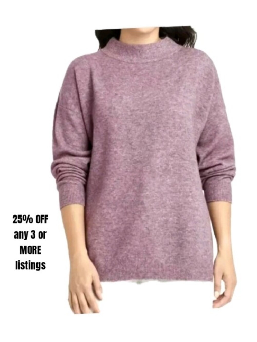 a new day Mauve Heather Mock Neck Sweater Lavender Chunky Cozy Knit Size Med